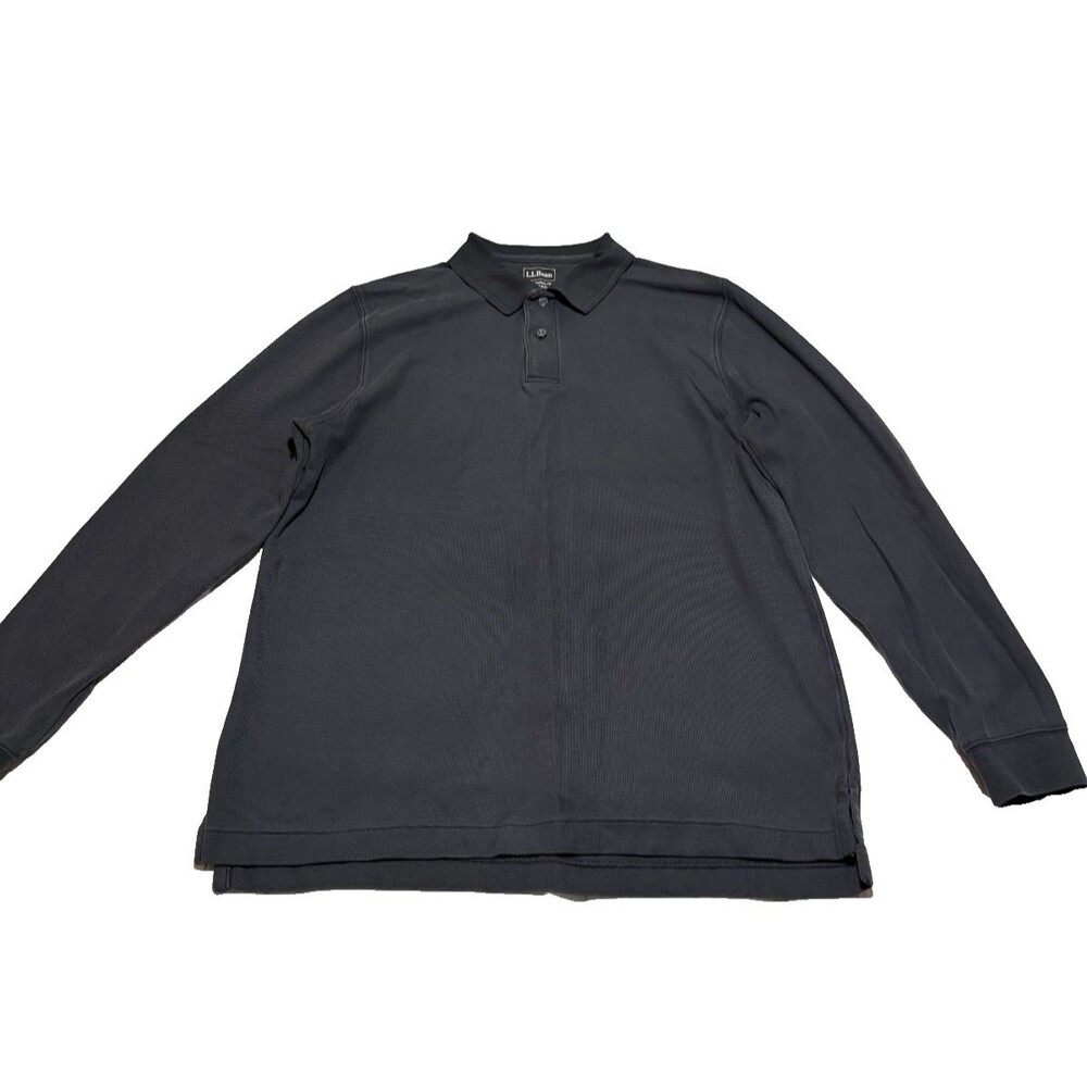 L.L. Bean Men’s Long Sleeve Polo Shirt Traditional Fit Black Cotton Medium New